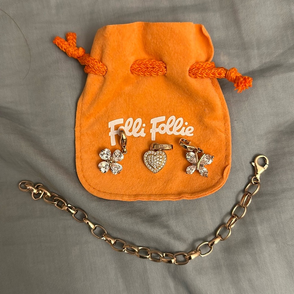 👀rare Folli Follie silver 925 rose gold plated bracelet with charms